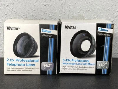 Vivitar 0.43 Wide Angle & 2.2X Telephoto Lenses 52mm W/ HD4 Optics - Image 1 of 4