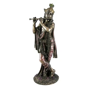 KRISHNA STATUE 9.5" Hindu God of Divine Love Deity High Quality Bronze Resin - Picture 1 of 9