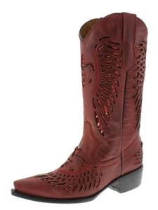 Rodeo Damenstiefel durchbrochene Zehenpartie rot Fleur-de-Lis Flügel Botas Mujer Vaquera Größe 6 - Bild 1 von 5