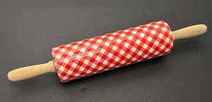 Pionierin Frau Keramik Nudelholz rot & weiß bezaubernd Karo Gingham nicht mehr produziert 18 Zoll - Bild 1 von 4