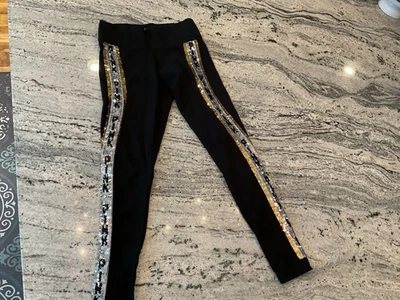 Victorias Secret ROSA Plateado Bling Negro Leggings Yoga Pantalones Lentejuelas S Foto 1 de 4