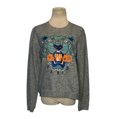 Sudadera KENZO Gris Azul Logo Tigre Bordado Cuello Redondo Talla Grande Foto 1 de 4