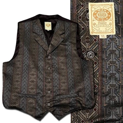 Vintage Wah Maker Frontier Vest Men’s XL Brown Western Jacquard USA Made - Image 1 of 4