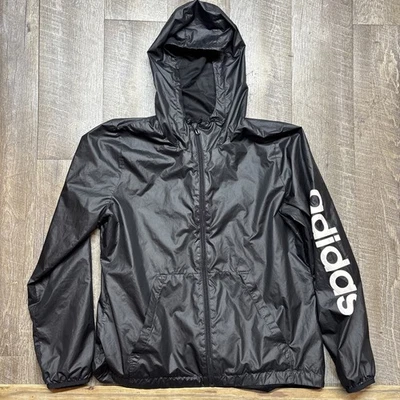 Adidas Women's Essentials Linear Windbreaker Jacket DP2408 Black Large - Image 1 of 4