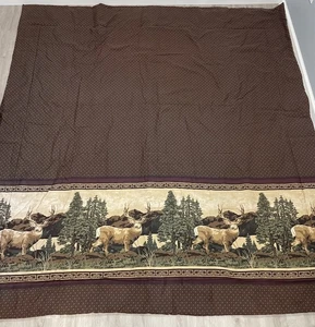 Kimlor Mills Queen Comforter Set Skirt 2 Shams 100% Cotton Brown Cabin Deer Hunt - Picture 1 of 14