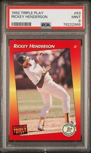 1992 Triple Play Rickey Henderson PSA 9 Oakland Athletics New York Yankees - Picture 1 of 2