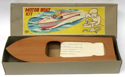rare bat-op 13" MOTOR BOAT KIT Modern Toys Japan wood kit MINT IN BOX - Image 1 of 4