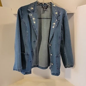 Denim & Co Damen Jeansjacke Größe M Blumen bestickt Kragen - Bild 1 von 11