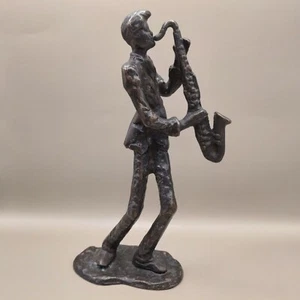 Vintage Bronze Metal Musician Saxophone Player Sculpture Figurine H 21cm W 783g - Picture 1 of 8