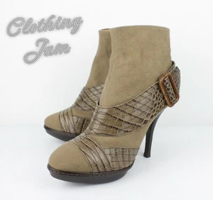 Dries Van Noten Womens Beige/Brown High Heel Booties Size EU 38.5 Cotton/Leather - Picture 1 of 12