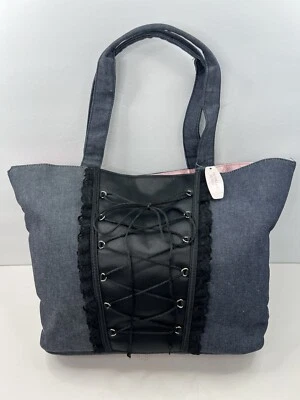 Bolso de Mano VICTORIA'S SECRET Sexy Coqueto Corsé Azul Denim Negro Encaje Nuevo con Etiquetas Foto 1 de 4