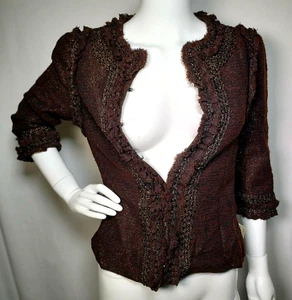 Andrew GN 3/4 Sleeve Clasp Front Brown Maroon Glitter Lined Jacket 36 NWT - Picture 1 of 12