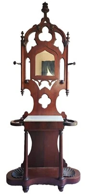 Árbol de salón victoriano gótico, Nueva York, Estados Unidos, nogal, tapa de mármol, antiguo c1858, 89"t Foto 1 de 4