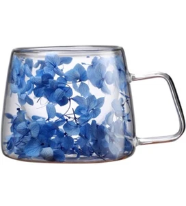 200 ml dry Flower double Wall Insulated Glass Coffee Tea Cup Thermal With Handle - Picture 1 of 11