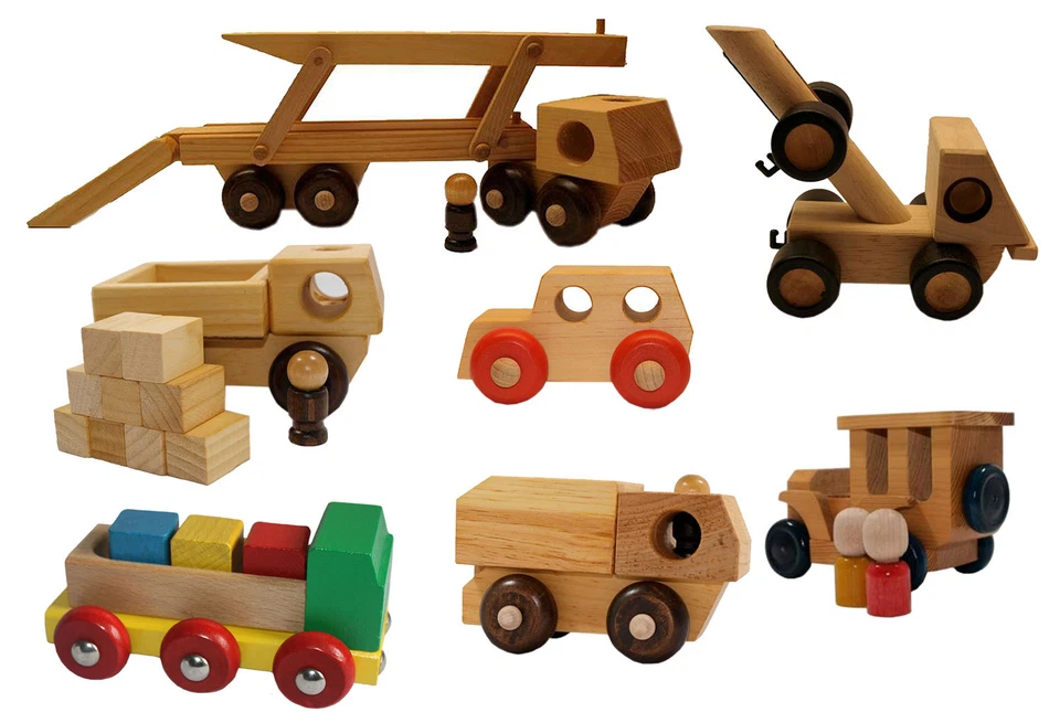 HCM / KOBBA Fahrzeuge aus Holz - PKW Autotransporter Oldtimer Abschleppwagen LKW Kleinkinder