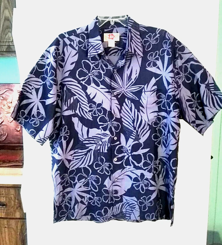 CAMISA DE CAMPAMENTO HAWAIANA 100% SEDA ESTAMPADO FLORAL NEGRO HILO HATTIE HOMBRE TALLA M Foto 1 de 3