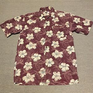 Vintage Cherokee Hawaiian Shirt Medium Red Floral Short Sleeve Button Up