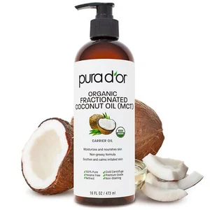 PURA D'OR Dor Fractionated Coconut Oil 100% Organic 16oz for Face, Skin & Hair - Picture 1 of 7