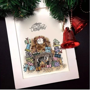 Christmas Fireplace Stockings Presents Gifts Clock New Year Clear Stamps - Picture 1 of 2