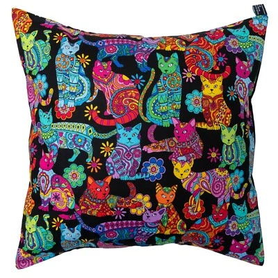 Cat Mandala Cushion Cover Decorative Trendy Case fits 18" x 18" Floral Paisley - Image 1 of 2
