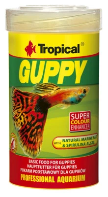 Tropical Guppy- Fischfutter Flocken lebendgebärende Platy Molly Guppies 100 ml