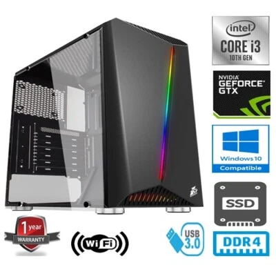 INTEL CORE i3 10100F 3.6Hz 4C/8T 8G RAM 120GB SSD 1TB HDD GTX1050Ti 4G GAMING PC - Image 1 of 4