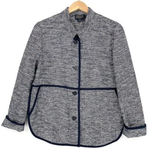 Pendleton Button Front Jacket Blazer Contrast Trim Blue Tweed Womens Size 12 - Picture 1 of 12