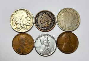 Lote de centavos Indian Head, Liberty V y Buffalo níquel, acero y 2 centavos de trigo - Imagen 1 de 2