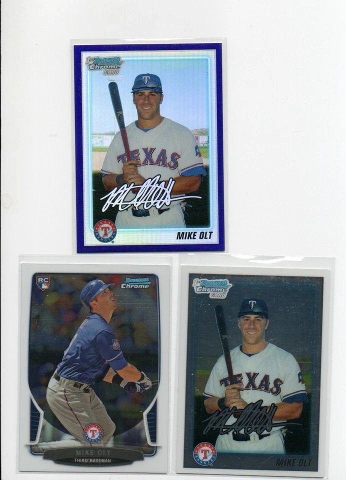 MIKE OLT 2010 2013 BOWMAN PURPLE REFRACTOR TEXAS RANGERS 3X ROOKIE RC LOT - Image 1 of 1