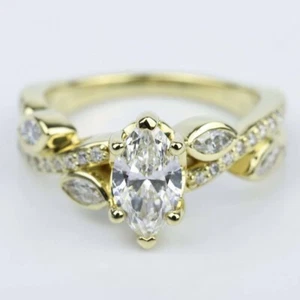 Fancy 1.50 CT Marquise Cut Moissanite Engagement Ring 14K Yellow Gold Plated - Picture 1 of 7