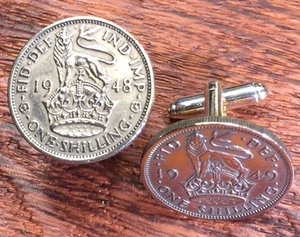 Vintage 1947-51 British Lion atop Crown English Crest Coin Cufflinks + Gift Box! - Picture 1 of 3