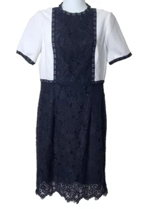 Nanette Lepore Dress Womens 8 Black White Color Block Lace Sheath Femme - Picture 1 of 11