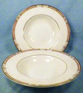 2 Royal Doulton Hardwick Soup Bowls H5146 Porcelain Peach Edge Orange Flowers - Picture 1 of 6