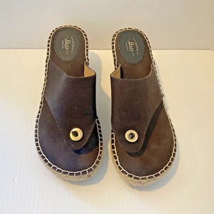 G.H. Bass & Co womens Sandals 8.5M Thong Espadrille Wedge Heels Slip On black - Picture 1 of 6