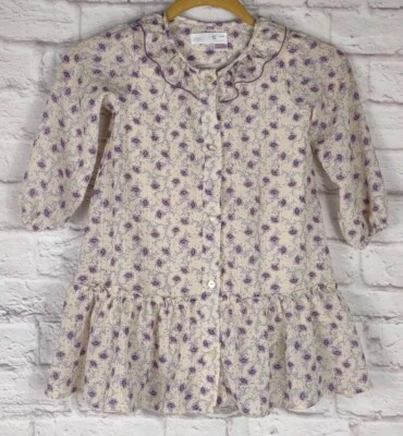 Vestido Boho Zara Niños Niñas 4-5 Lavanda Crema Rayón Floral Campesino Botones  Foto 1 de 4