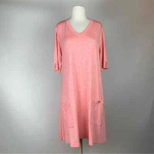 SIMPLY NOELLE Casual Knit Dress Peach Pink V-Neck Short Sleeve Relaxed S/M - Picture 1 of 8
