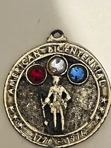 American Bicentennial Medallion Pendant 1776-1976- Red-White-Blue Stones LQQK! - Picture 1 of 5