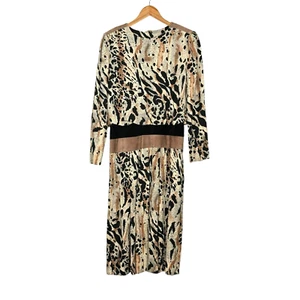 Vintage 80s Leopard Print Faux Suede Drop Waist Dress Size 12 Bold Union Made - Picture 1 of 9