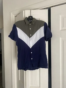 Asos Men's Green Navy Blue White Viscose Shirt XS - Picture 1 of 3