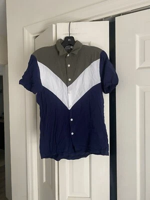 Asos Men's Green Navy Blue White Viscose Shirt XS - Image 1 of 3