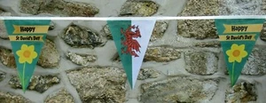Saint David's Day - Dydd Gŵyl Dewi Sant Flag Polyester Bunting - Premium Quality - Imagen 1 de 4