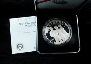 2014-P $1 Proof Civil Rights Commemorative Silver Dollar in Box w/ COA - Picture 1 of 4