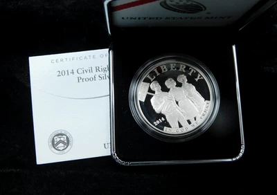 2014-P $1 Proof Civil Rights Commemorative Silver Dollar in Box w/ COA - Image 1 of 4