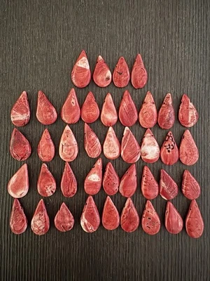 40 Pieces Red Natural Limestone Pearshape Drop Beads Read Info - Image 1 of 4