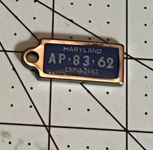 Mini License Plate Key Chain RARE Vintage DAV Disabled Veterans Maryland 1963 - Image 1 of 1