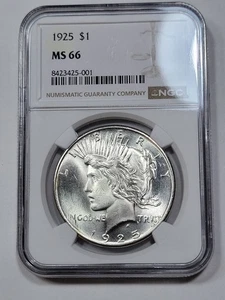 1925 Peace Silver Dollar $1 NGC MS66 Flashy White Gem PQ Philadelphia *M110 - Bild 1 von 5