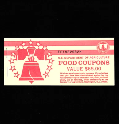 USDA FOOD STAMP COUPON BOOK GEM  1989 B $65.00 E01932982M M/C J TOKEN - Image 1 of 4