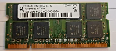 Qimonda HYS64T128021EDL-3S-B2 1GB DDR2 PC2-5300 667MHz SODIMM Laptop RAM - Image 1 of 2