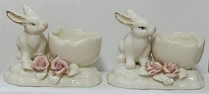 Juego de 2 candelabros de té de huevo agrietado de porcelana vintage - Imagen 1 de 4