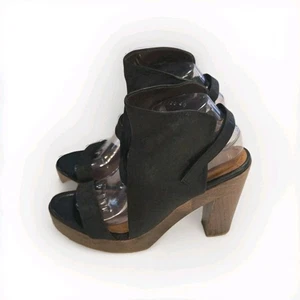 Coclico Wood And Leather Clog Sandals Heels Size Us 9.5 Eu 40 - Picture 1 of 13